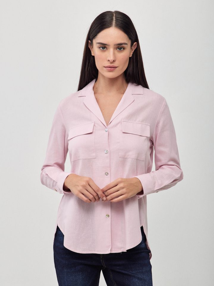 חולצה מראה  פישתן כיסים PROMO בצבע ורוד עתיק