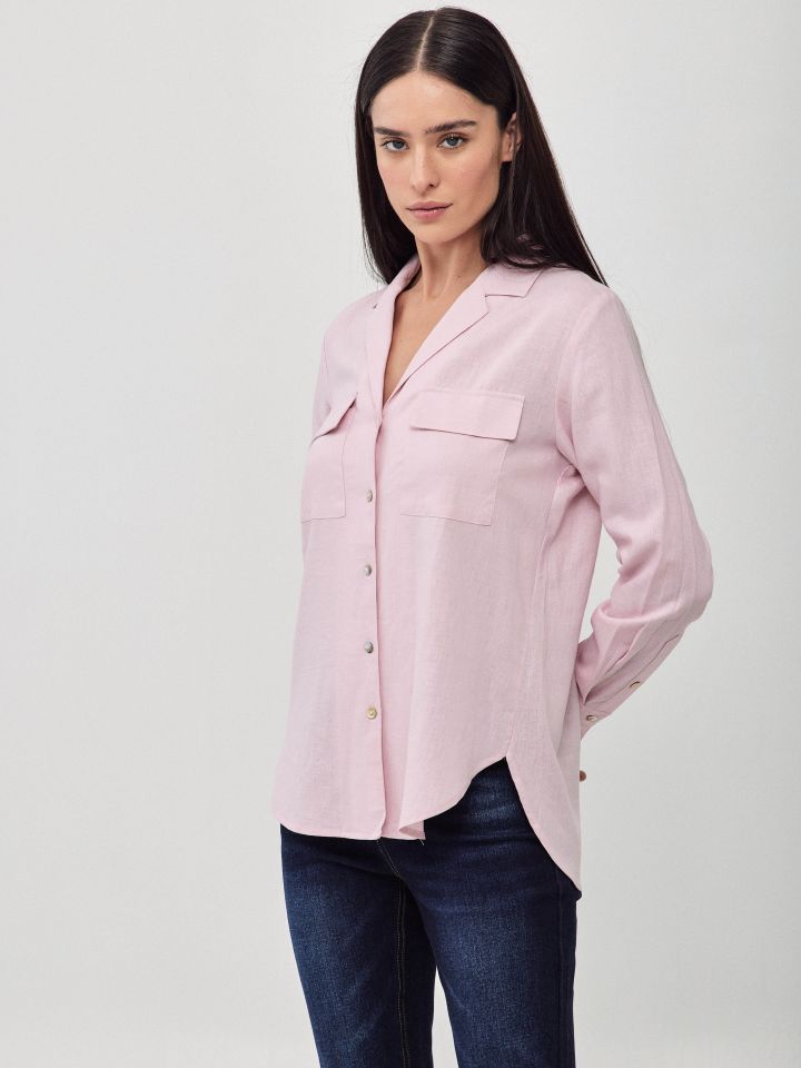 חולצה מראה  פישתן כיסים PROMO בצבע ורוד עתיק