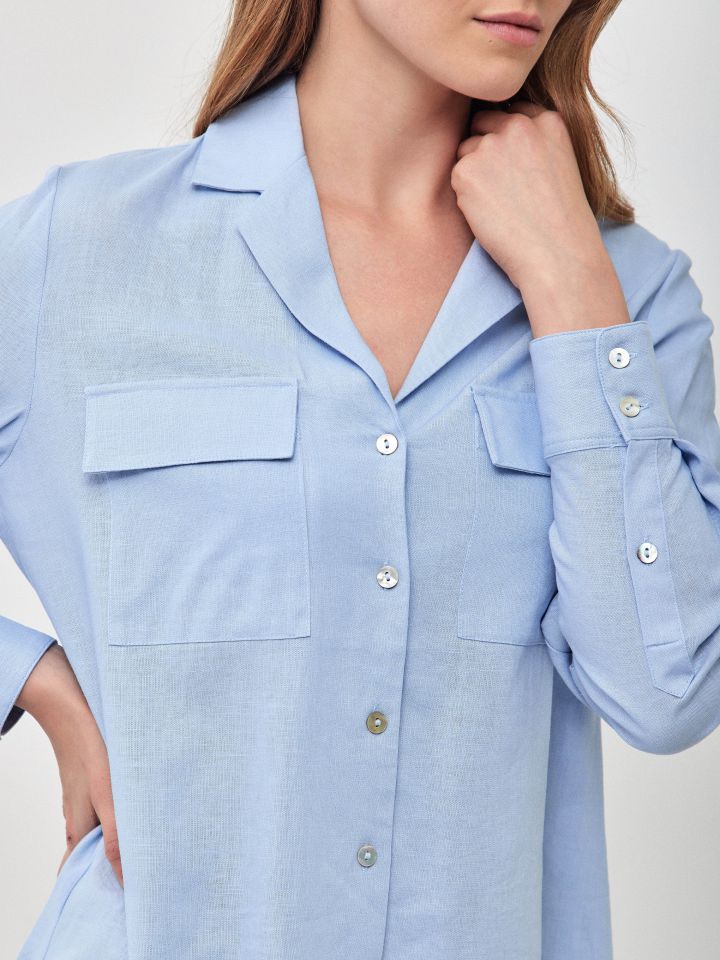 חולצה מראה  פישתן כיסים PROMO בצבע תכלת אורלי