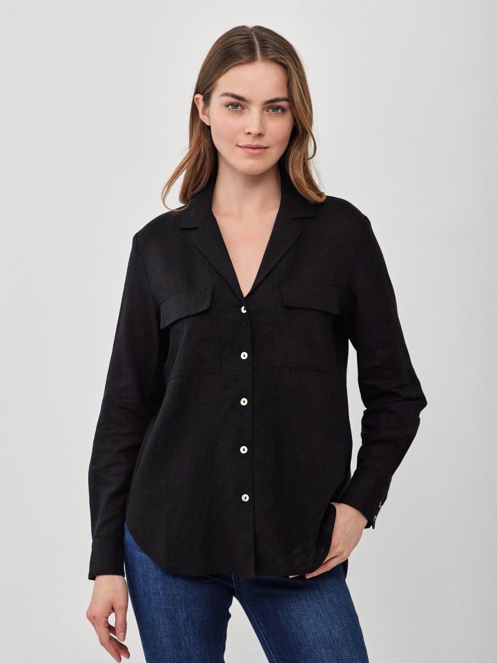 חולצה מראה  פישתן כיסים PROMO בצבע שחור