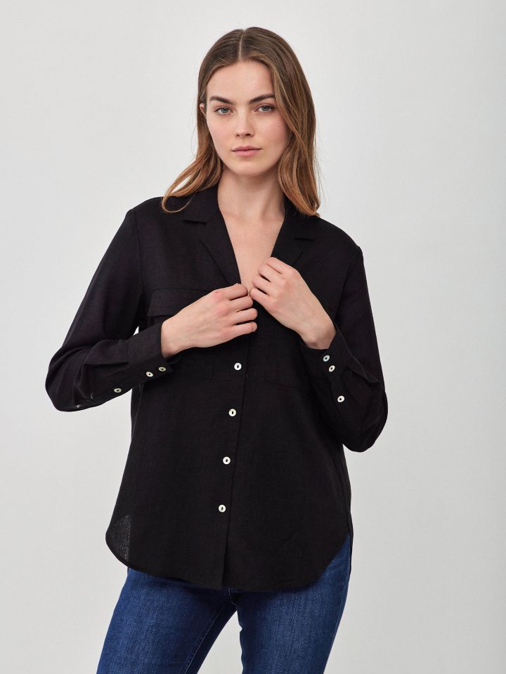 חולצה מראה  פישתן כיסים PROMO בצבע שחור