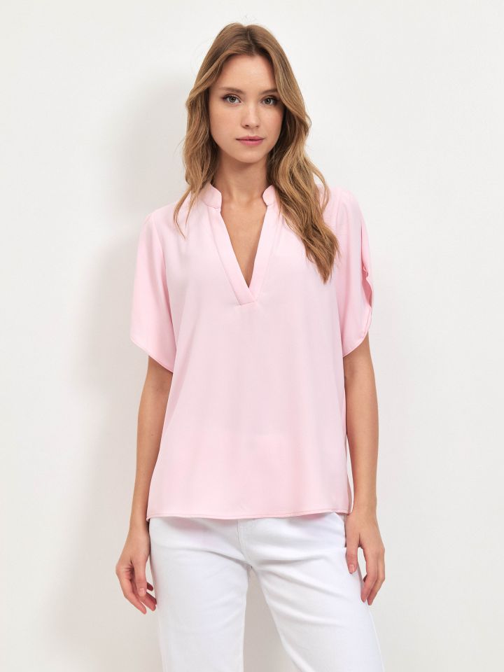 חולצה V פתחים בכתף PROMO בצבע ורוד