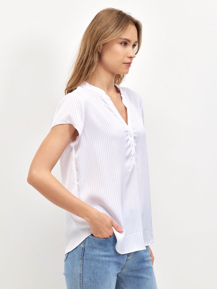 חולצה פסים שינה ללא שרוול PROMO בצבע לבן