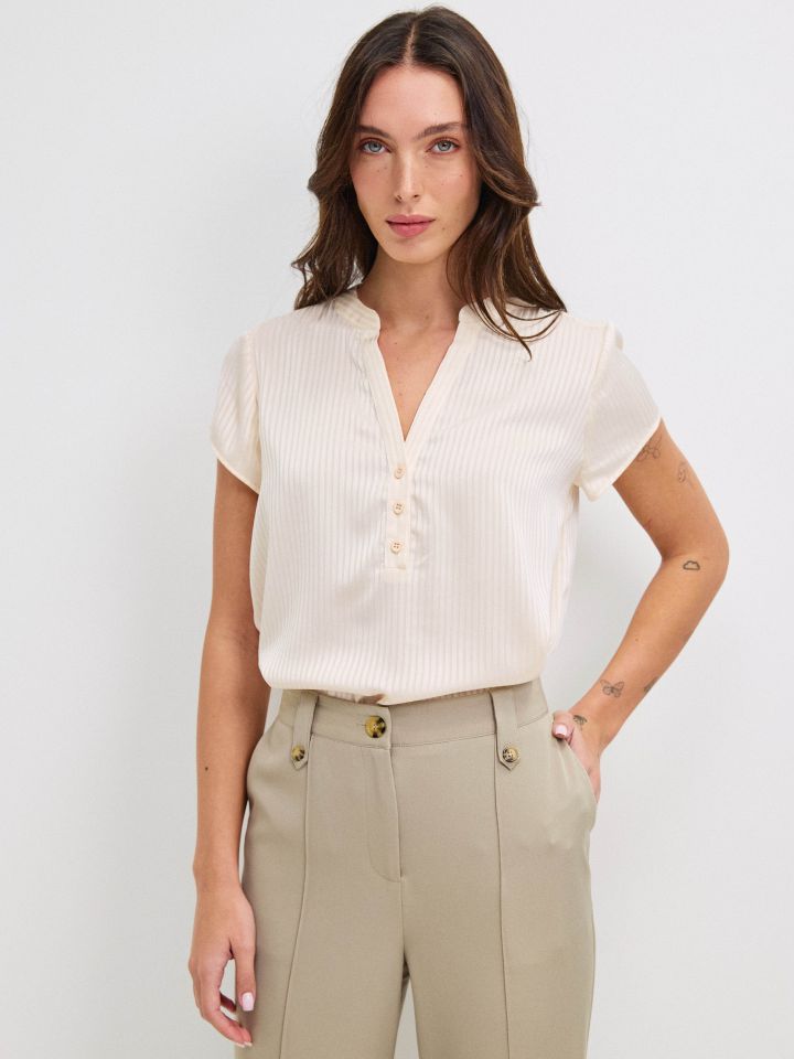 חולצה פסים שינה ללא שרוול PROMO בצבע בייז’