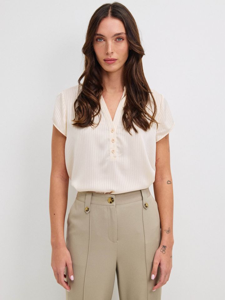 חולצה פסים שינה ללא שרוול PROMO בצבע בייז’