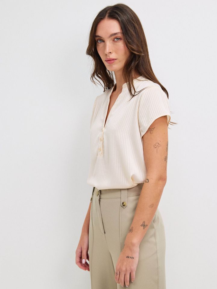 חולצה פסים שינה ללא שרוול PROMO בצבע בייז’
