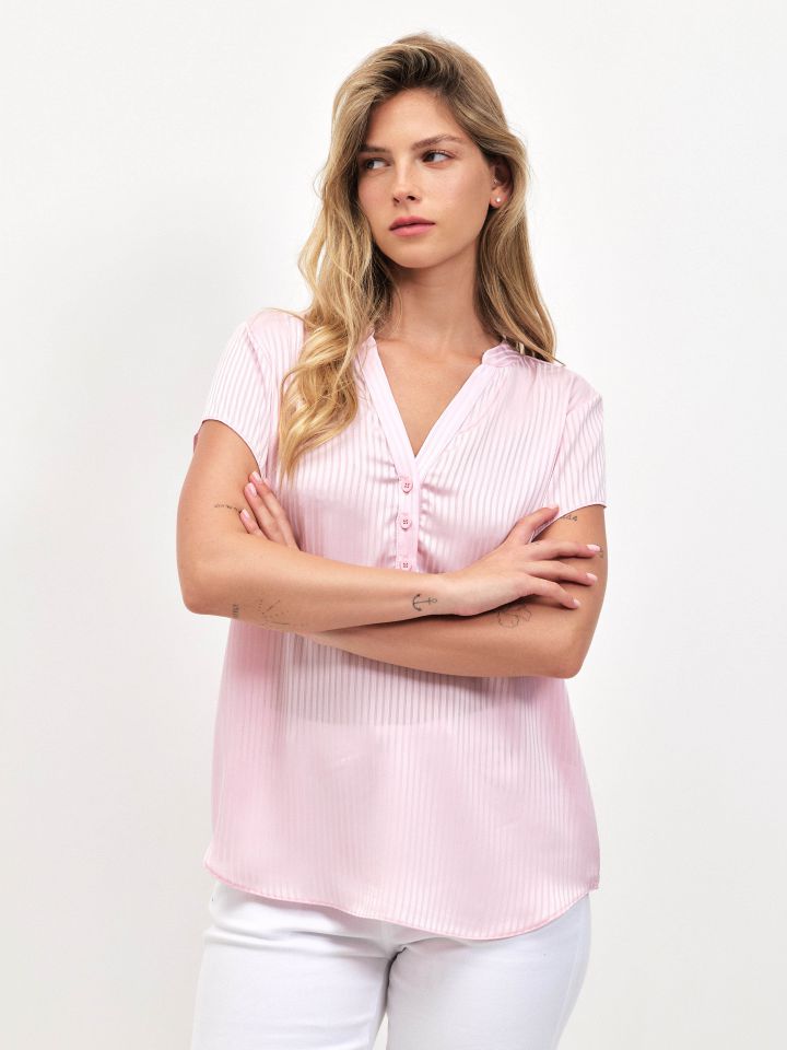 חולצה פסים שינה ללא שרוול PROMO בצבע ורוד עתיק