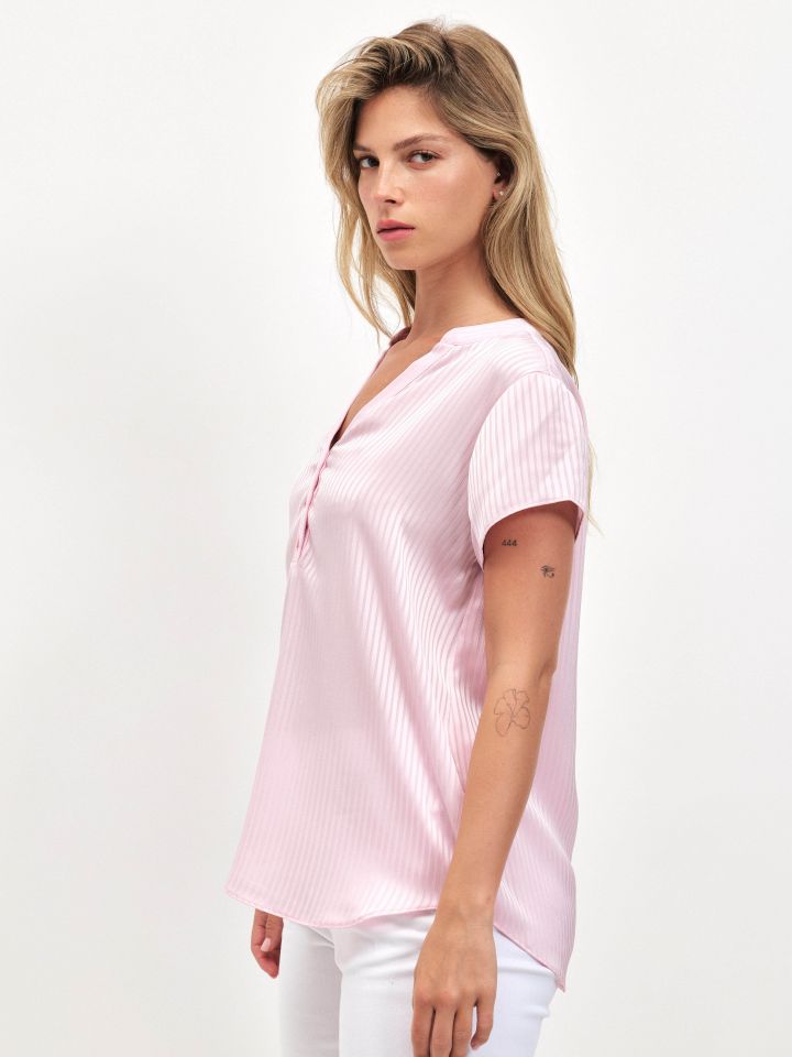 חולצה פסים שינה ללא שרוול PROMO בצבע ורוד עתיק