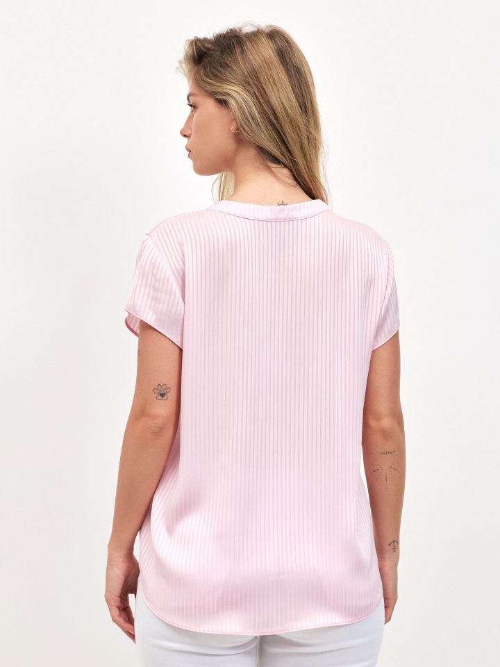 חולצה פסים שינה ללא שרוול PROMO בצבע ורוד עתיק