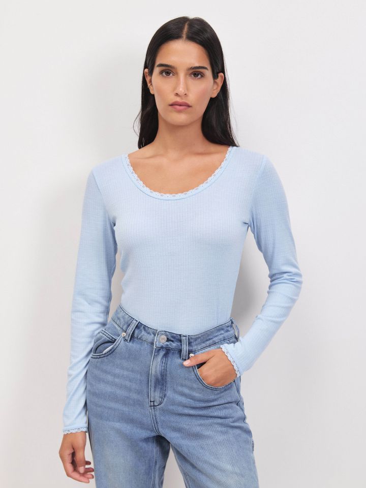 חולצה ריב פתח כפול PROMO בצבע תכלת אורלי