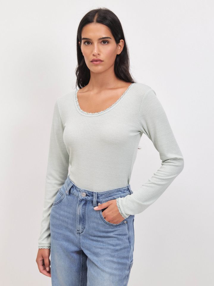 חולצה ריב פתח כפול PROMO בצבע ירוק בהיר