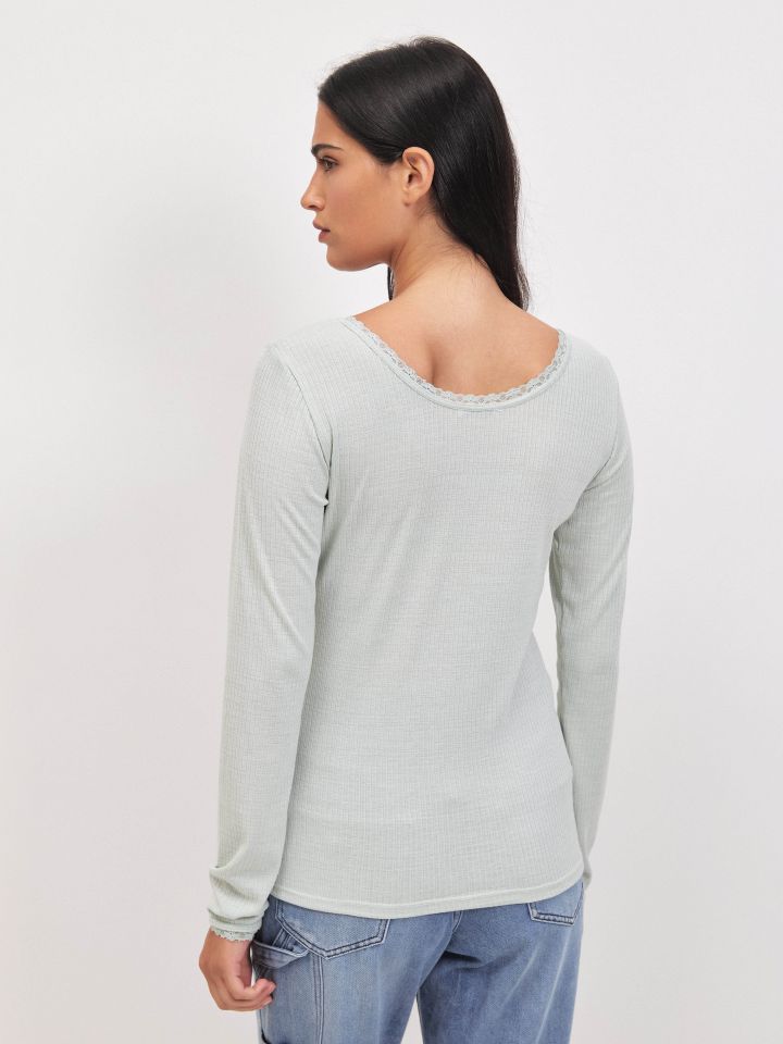 חולצה ריב פתח כפול PROMO בצבע ירוק בהיר