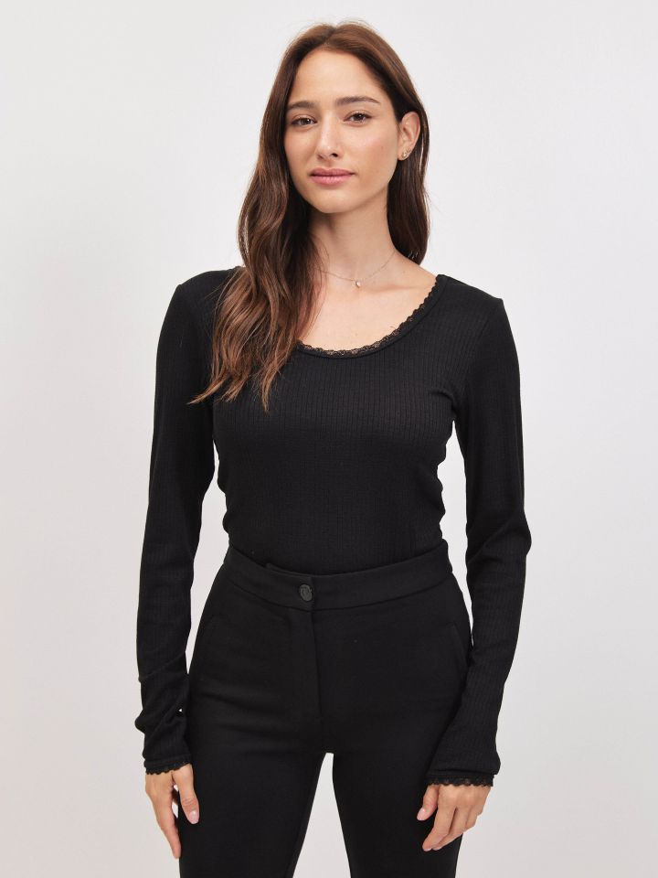 חולצה ריב פתח כפול PROMO בצבע שחור