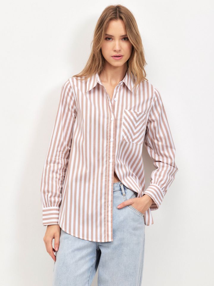 חולצה פסים שרוול ארוך בצבע קאמל