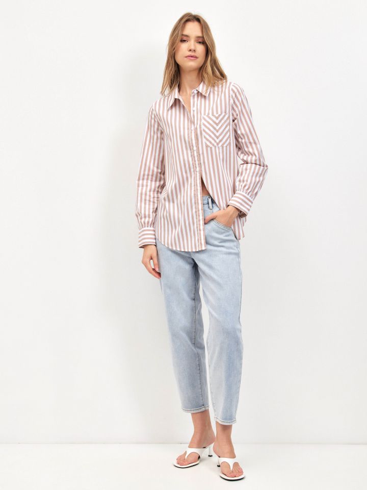 חולצה פסים שרוול ארוך בצבע קאמל