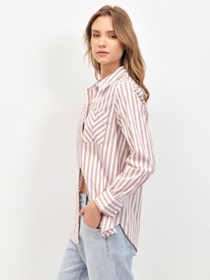 חולצה פסים שרוול ארוך בצבע קאמל