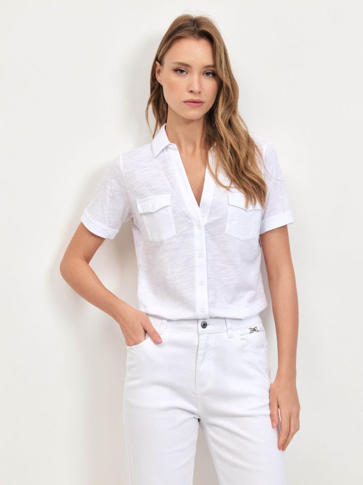 חולצה סלאב כיסים PROMO בצבע לבן