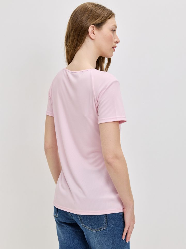 חולצה V ריב PROMO בצבע ורוד עתיק