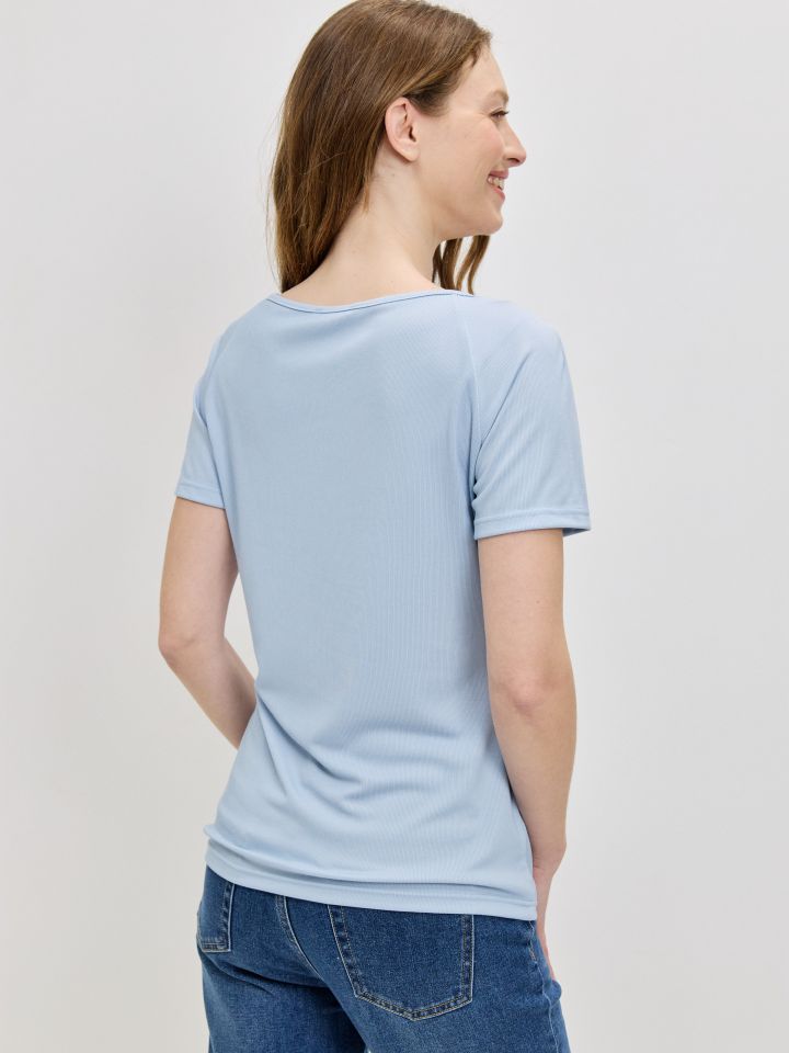 חולצה V ריב PROMO בצבע תכלת