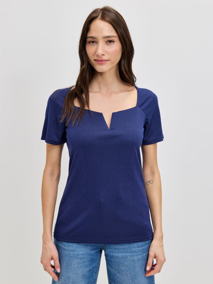 חולצה V ריב PROMO בצבע נייבי