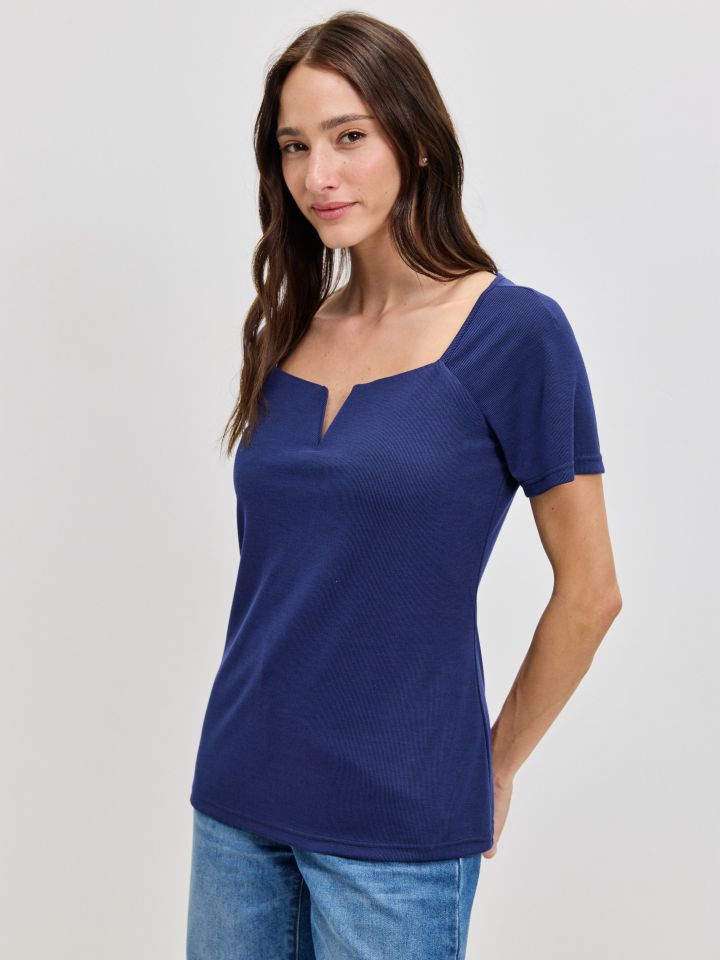 חולצה V ריב PROMO בצבע נייבי