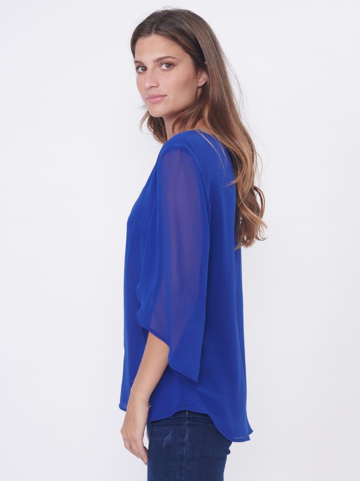 חולצה V שיפון יהלומים בצבע רויאל בינוני