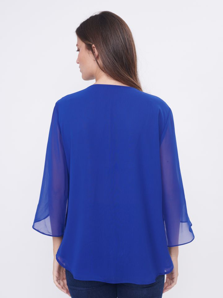 חולצה V שיפון יהלומים בצבע רויאל בינוני