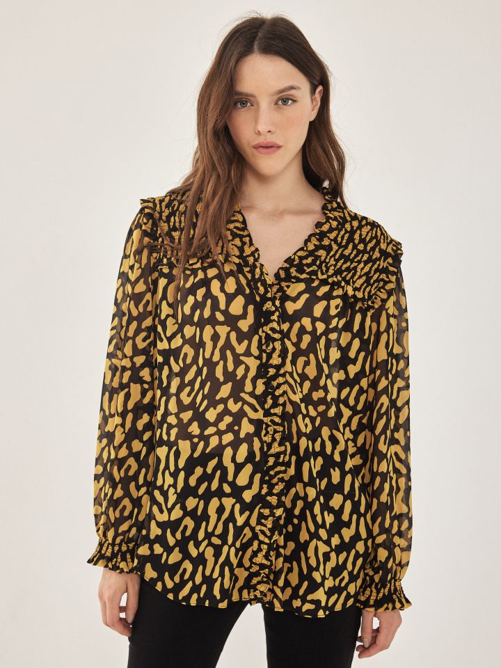 חולצה דפוס LIA בצבע חרדל