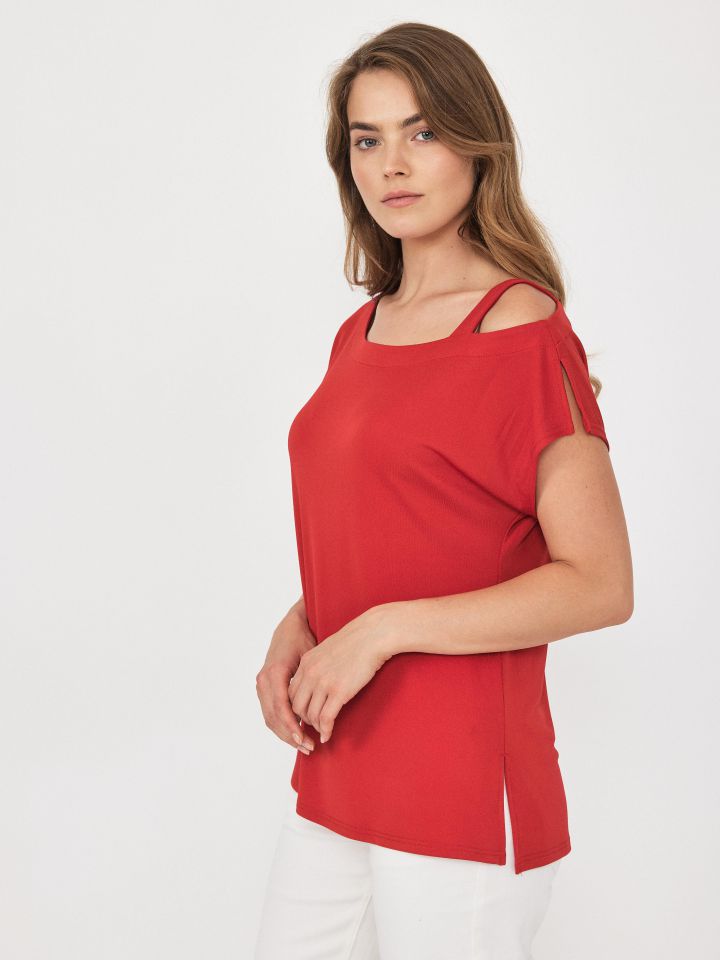 חולצה אמזון פתח בכתף בצבע אדום