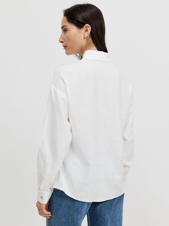 חולצה דמוי פישתן PROMO בצבע לבן