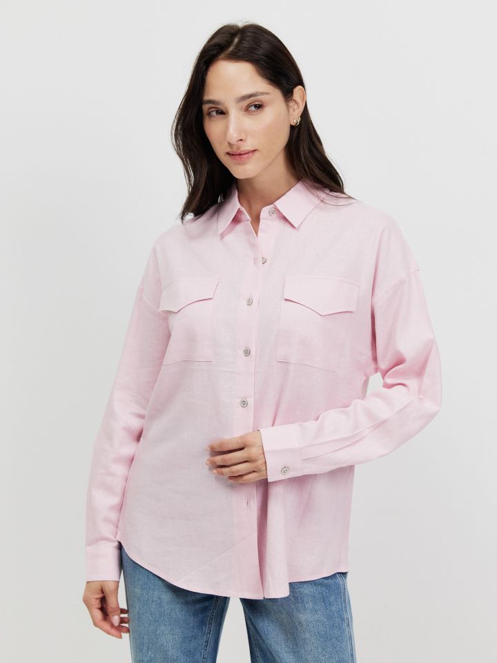 חולצה דמוי פישתן PROMO בצבע ורוד