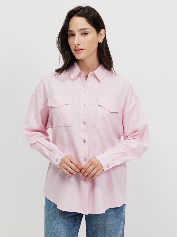 חולצה דמוי פישתן PROMO בצבע ורוד