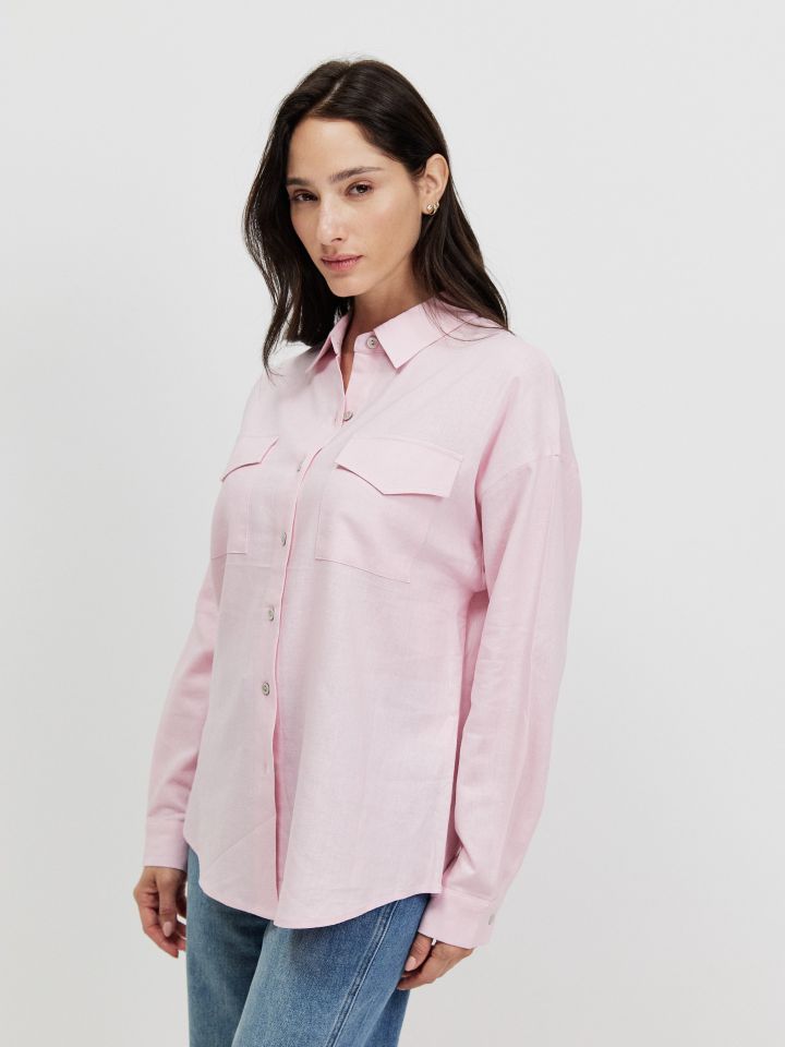 חולצה דמוי פישתן PROMO בצבע ורוד