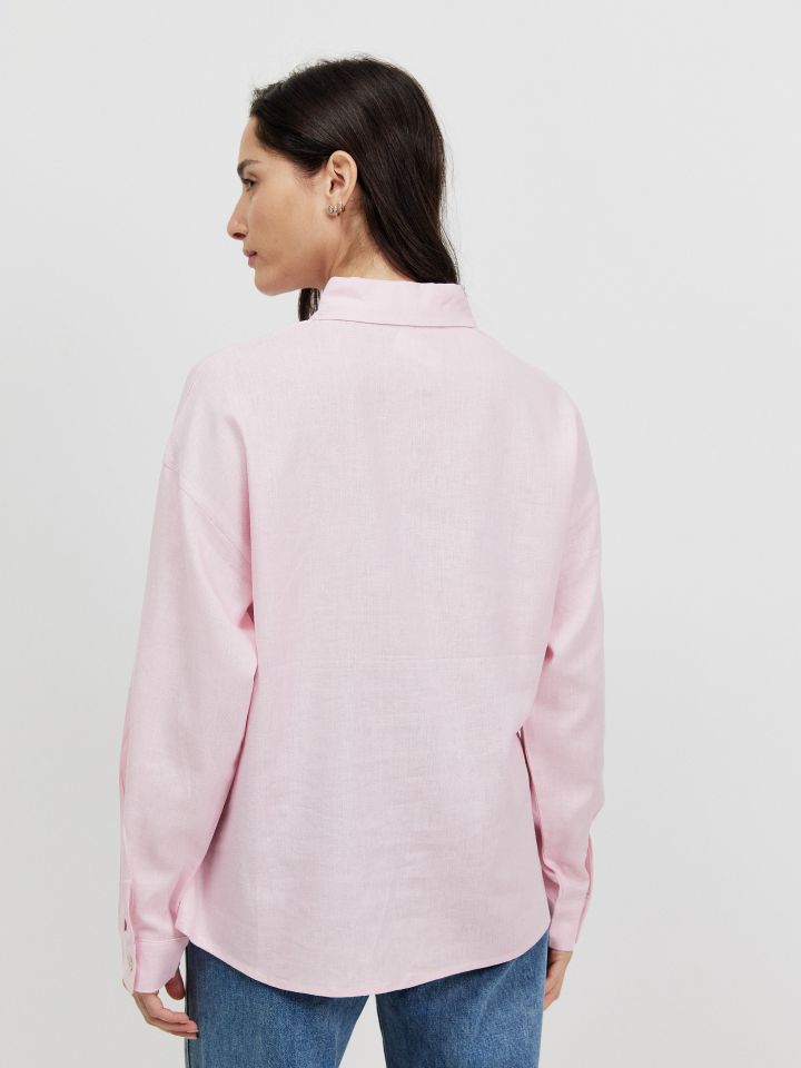 חולצה דמוי פישתן PROMO בצבע ורוד