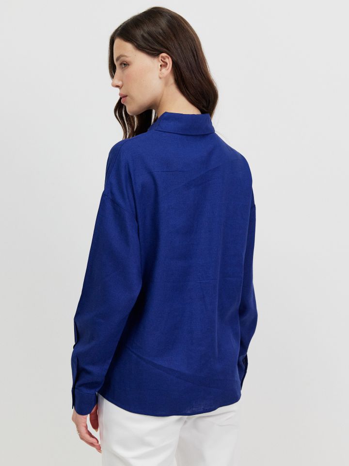 חולצה דמוי פישתן PROMO בצבע כחול אינדיגו