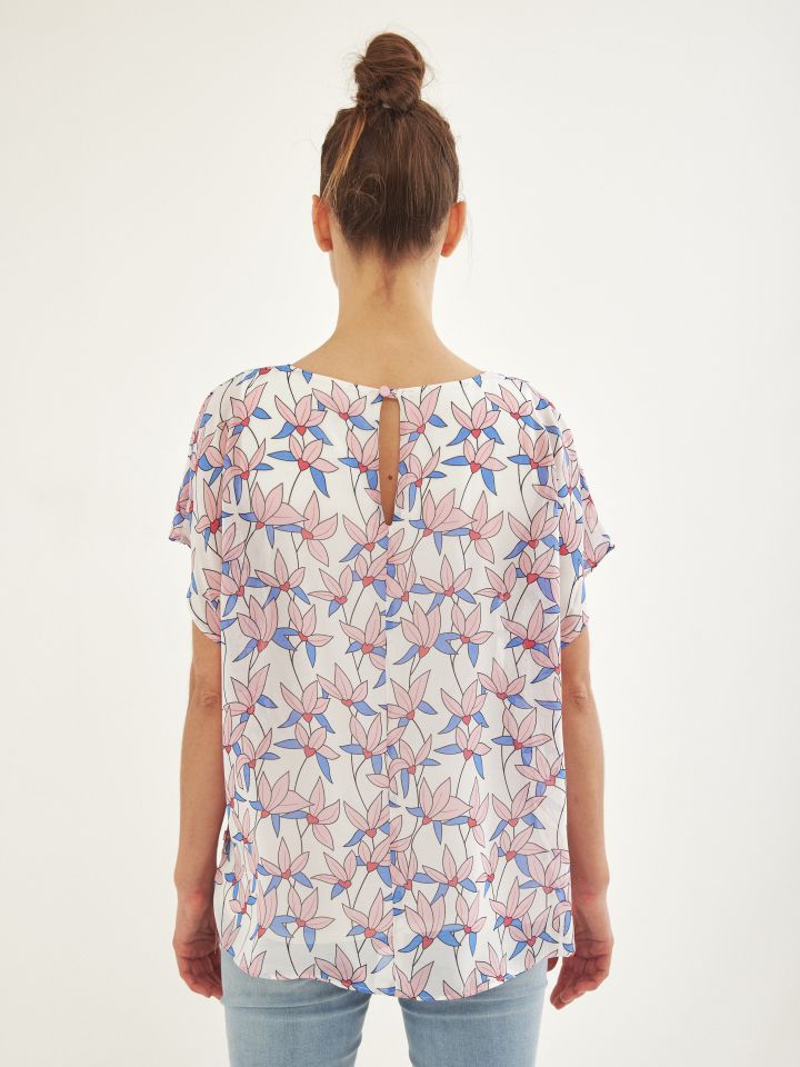 חולצה שילוב שיפון דפוס בצבע אופוויט