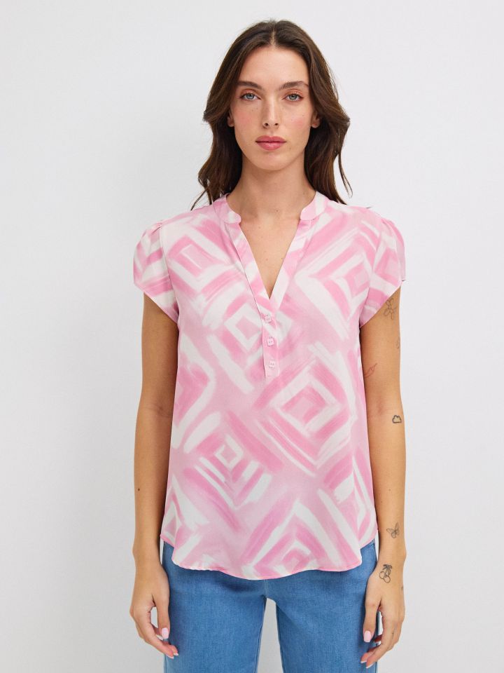 חולצה שינה דפוס PROMO בצבע ורוד עתיק