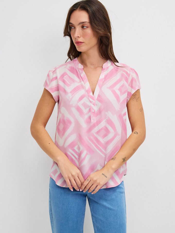 חולצה שינה דפוס PROMO בצבע ורוד עתיק