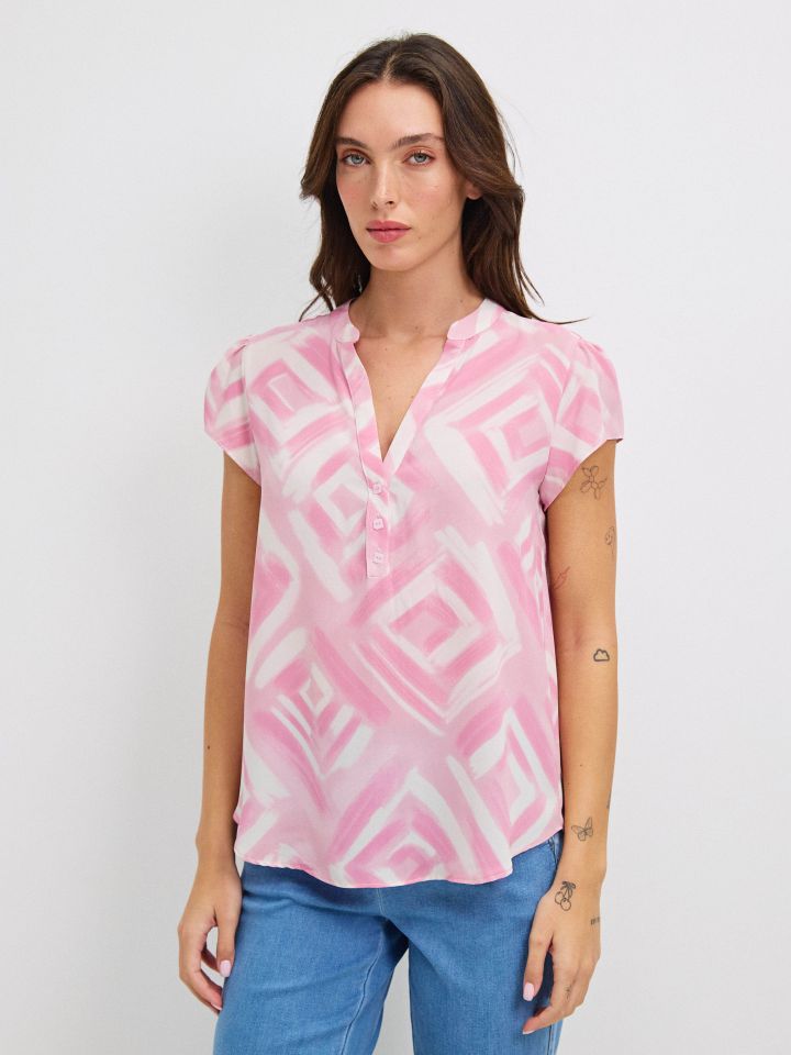 חולצה שינה דפוס PROMO בצבע ורוד עתיק