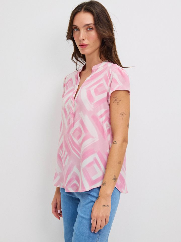 חולצה שינה דפוס PROMO בצבע ורוד עתיק