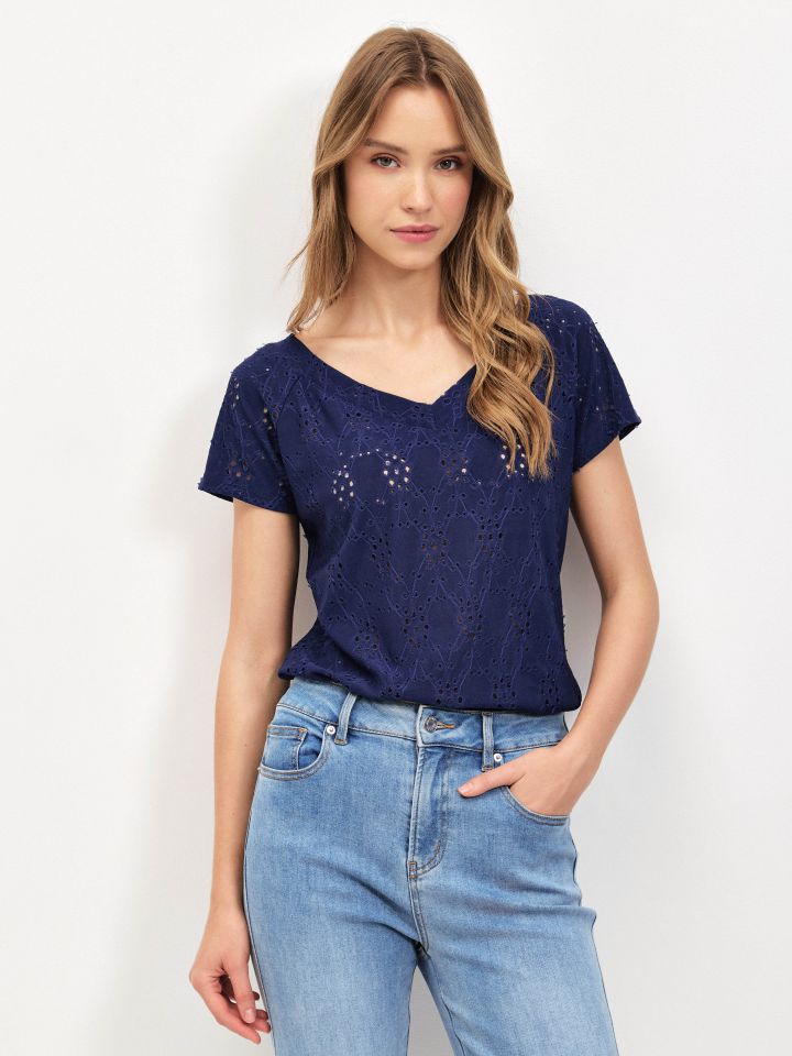 חולצה V תחרה PROMO בצבע נייבי