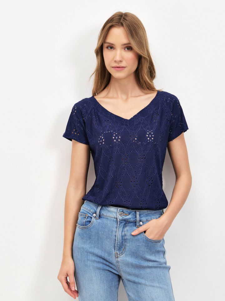 חולצה V תחרה PROMO בצבע נייבי