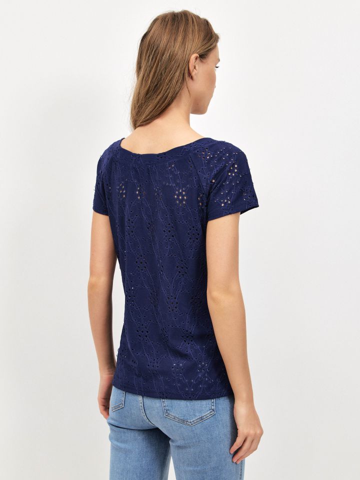 חולצה V תחרה PROMO בצבע נייבי