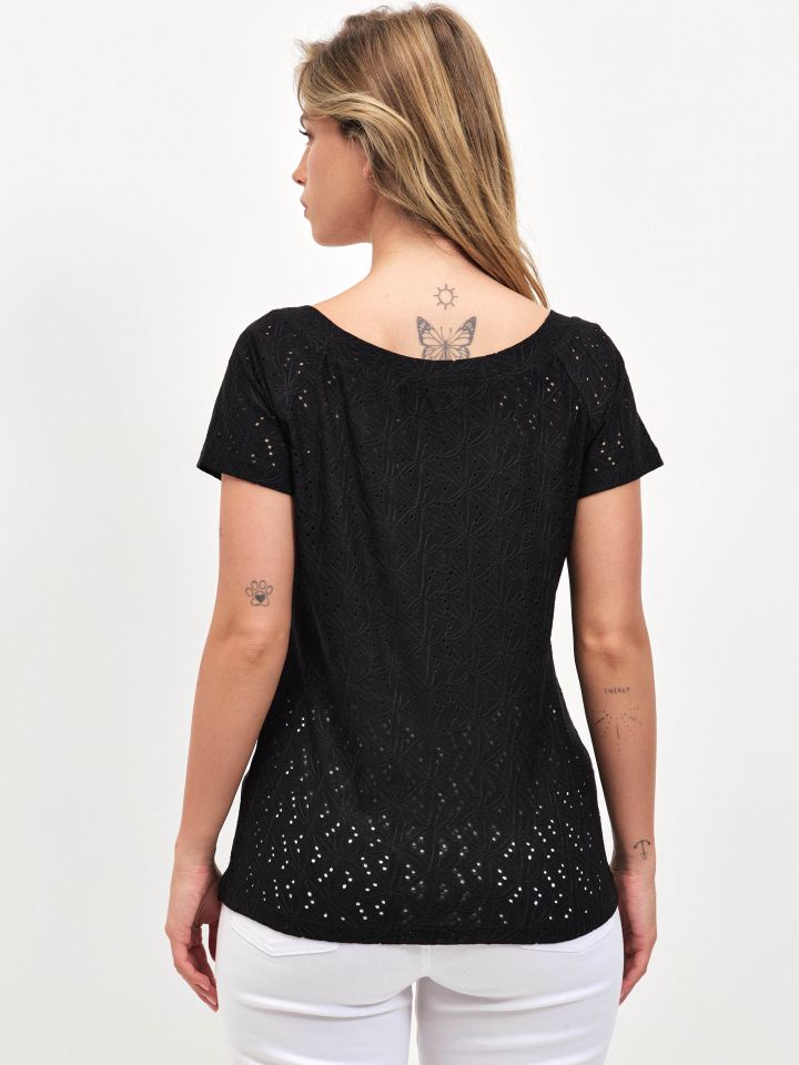 חולצה V תחרה PROMO בצבע שחור