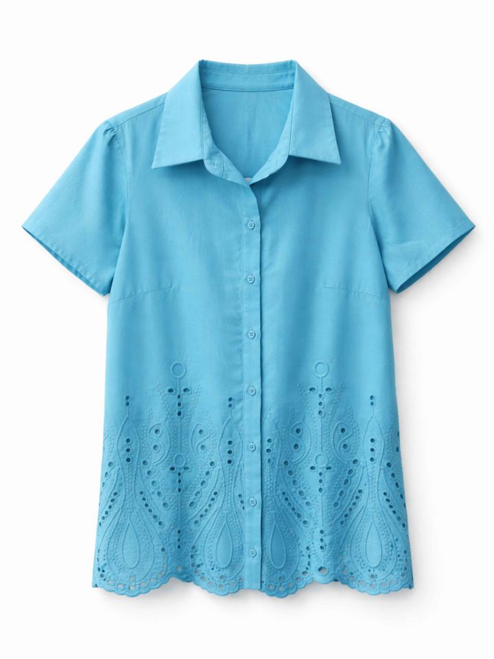 חולצה בורדורה ריקמה בצבע טורקיז