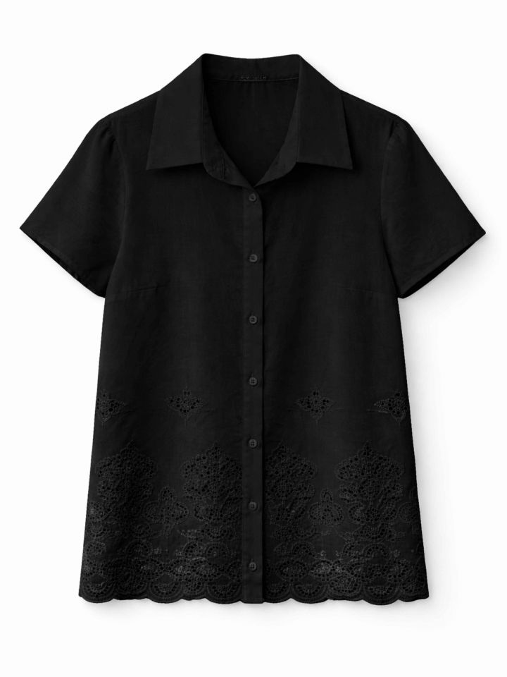 חולצה בורדורה ריקמה בצבע שחור