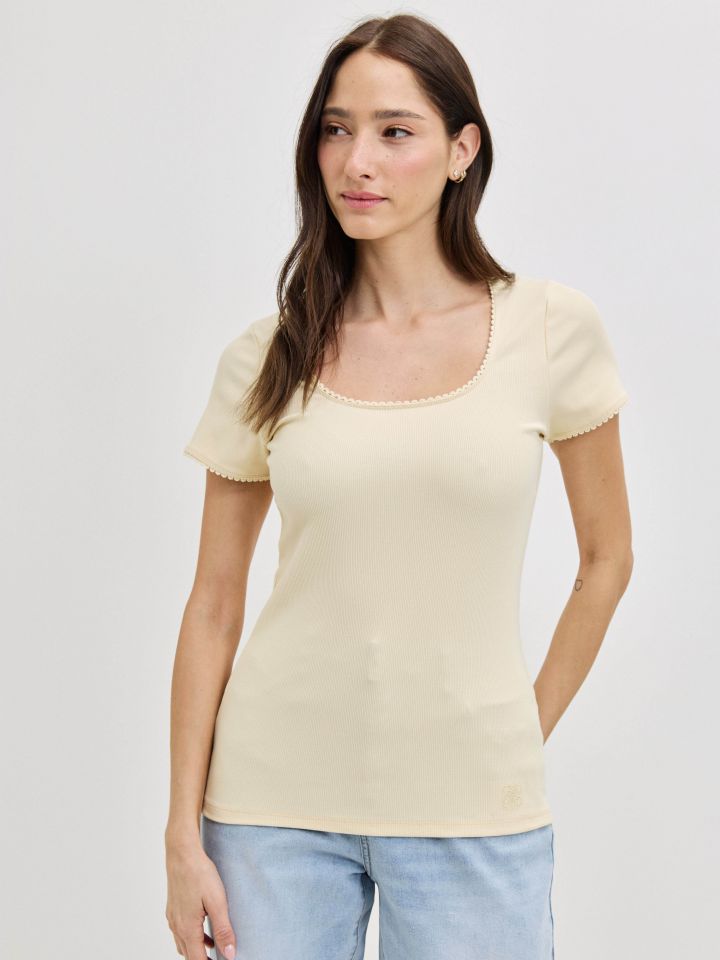 חולצה ריב מרובע PROMO בצבע לימון