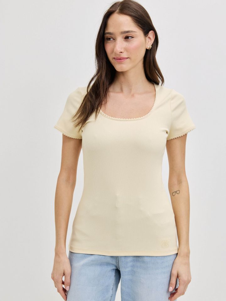 חולצה ריב מרובע PROMO בצבע לימון