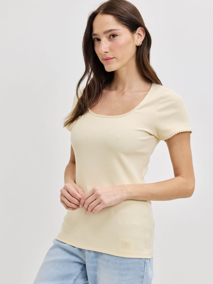 חולצה ריב מרובע PROMO בצבע לימון