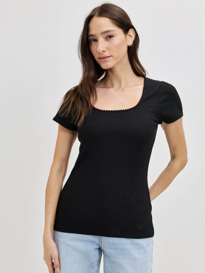 חולצה ריב מרובע PROMO בצבע שחור